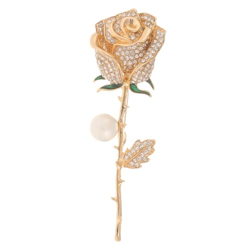 POPETPOP Goldene Rosenblume Brosche mit Perle Modisches Accessoire für Damen Langlebiger Blusen und Mantelschmuck Vielseitig für Business Hochzeit Party von POPETPOP