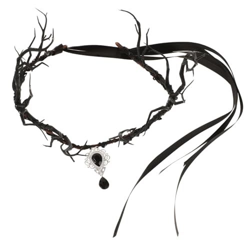 POPETPOP Gothic Blumenkranz mit Geweihen Handgefertigter Kopfschmuck für Halloween Kostümpartys und Cosplay Einzigartiges Design Verstellbar Accessoire für Festivals von POPETPOP