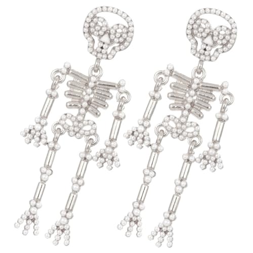 POPETPOP Gothic Skull Ohrhänger mit Perlenbesatz Funkelnde Halloween Cosplay Ohrringe für Damen Modische Dangle Schmuckgeschenke für Frauen Punkiger Vintage Stil von POPETPOP