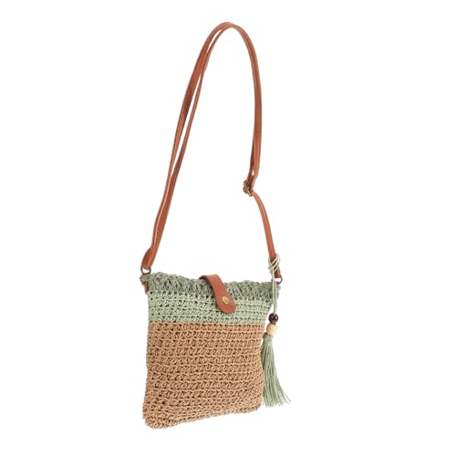 POPETPOP Große Geflochtene Strandtasche Damen Schultertasche Boho Style Strandtasche mit Hoher Kapazität Leicht Langlebig für Strand Alltag Outdoor und Urlaub Militärgrün von POPETPOP