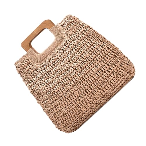 POPETPOP Große Handgewebte Strandtasche Damen Khaki Sommer Tasche Freizeit Shopper Tragbare Einkaufstasche Alltagstasche für Party und Freizeit von POPETPOP