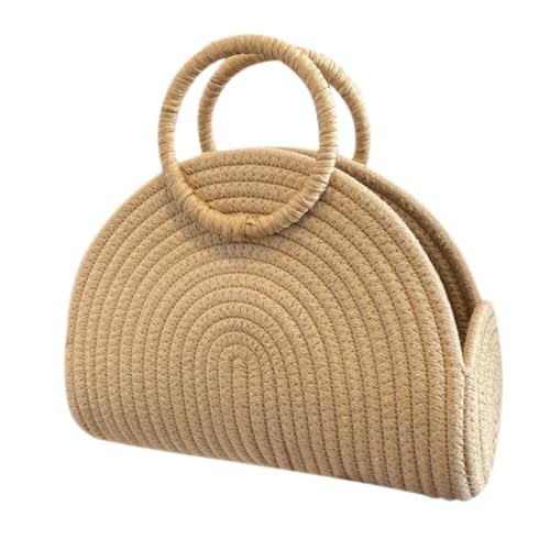 POPETPOP Große Handgewebte Umhängetasche Damen aus Strapazierfähigem Baumwollseil Leichte Tragetasche mit Viel Stauraum für Strand Outdoor Shopping und Freizeit Stylische Strohtasche von POPETPOP