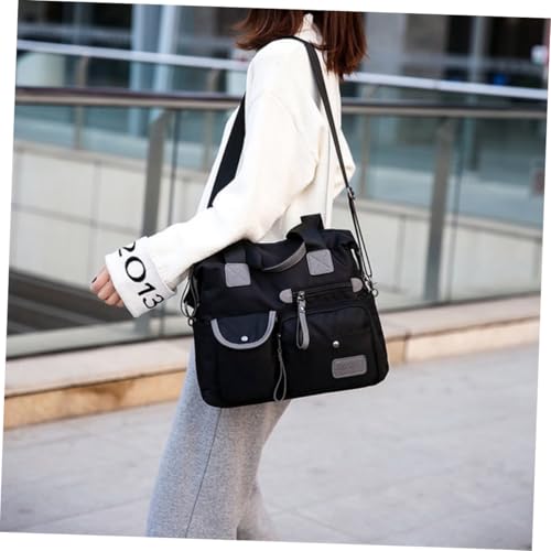 POPETPOP Große Kapazität Nylon handtasche Wasserdichtes Canvas Damen Umhängetasche Schwarz für Mutter Alltag Reise Shopping von POPETPOP