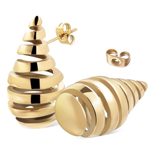 POPETPOP Große Tropfenohrringe aus Edelstahl mit Spiralmuster Leichte Damen Ohrringe Modische Hängende Ohrhänger für Alltag Arbeit und Besondere Anlässe von POPETPOP