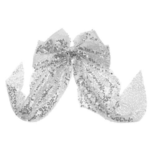 POPETPOP Großer Pailletten Schleifen Haarklammer Schmetterlings Design für Mädchen Modischer Haarschmuck Hoher Pferdeschwanz Vielseitig Kombinierbar Langlebig und Komfortabel Silberfarben von POPETPOP