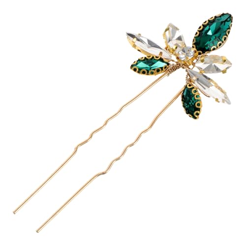POPETPOP Grüne U Förmige Haarnadel mit Strasssteinen Sichere Frisurhalterung Handgefertigtes DIY Haar Accessoire für Damen und Mädchen Eleganter Haarschmuck für Hochzeit und Party von POPETPOP