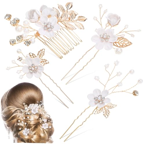 POPETPOP Haarnadeln Mit Blumen U-förmige Pins Und Seitenkämme Für Hochzeit Und Brautjungfern Aus Leicht Und Tragbar Haarschmuck Für Damen Und Besondere Anlässe von POPETPOP