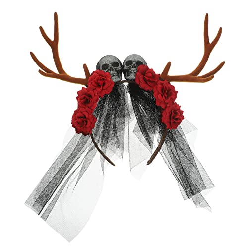 POPETPOP Haarreifen Aus Horn Stirnband Aus Geweihhorn Gothic Kopfschmuck Schleier Blumenkopfschmuck Party-haarspange Cosplay-stirnbänder Für Frauen Stoff Dekorationen Fräulein Elchhörner von POPETPOP