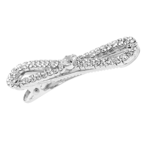 POPETPOP Haarspange mit Funkelnden Strasssteinen Glitzernde Haarklammer mit Schleifen Design Silberfarbener Snap Clip für Damen Modisches Haarschmuck Accessoire für Festliche Anlässe von POPETPOP