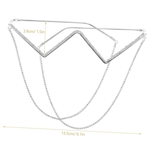 POPETPOP Halbrahmen Brillenfassung Damen Steampunk Metallrahmen mit Strasssteinen und Silberner Kette Punk Accessoire für Party Dating Shopping von POPETPOP