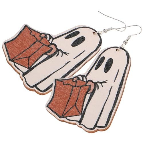 POPETPOP Halloween Holzohrringe Ohrringe Dangle Leichtgewichtige Metall Holz Ohrhänger Lustige Halloween Schmuck Damen Party Cosplay Zubehör von POPETPOP