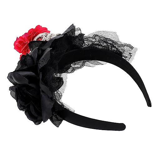 POPETPOP Halloween Stirnband Mit Kunstblumen Und Totenkopf-dekor Kopfbedeckung Für Party Und Festival Haarschmuck Für Cosplay Und Kostümpartys Leichte Und Bequeme Stirnbänder Für von POPETPOP