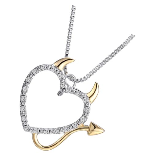 POPETPOP Halskette Damen Herz Anhänger mit Teufel Motiv und Funkelnden Strasssteinen Feine Mädchen Kette aus Hautfreundlicher Legierung Verstellbare Modischer Schmuck für Frauen Alltag und von POPETPOP