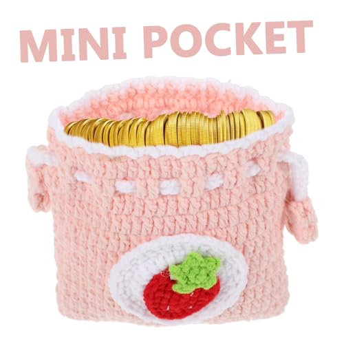 POPETPOP Handgefertigte Kleine Gehäkelte Münzgeldbörse mit Kordelzug Weiche Baumwolltasche Niedliche Mini Aufbewahrungstasche für Kleingeld und Schmuck Tragbare Niedliche Cartoon Tasche von POPETPOP