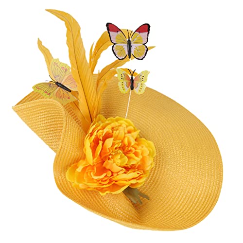 POPETPOP Handgefertigte Kopfbedeckung Sombrero-stirnband Camo-hut Blumenkopfschmuck Für Frauen Bankett-kopfschmuckhut Fascinator-hüte Für Damen Tea-party-stirnband Fräulein Stoff Strohhut von POPETPOP