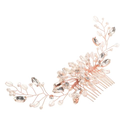 POPETPOP Handgefertigter Roségoldener Haarkamm Braut Krone mit Strassbesatz Eleganter Haarschmuck für Frauen und Mädchen Floraler Kopfschmuck für Hochzeit Brautjungfern und Blumenmädchen von POPETPOP