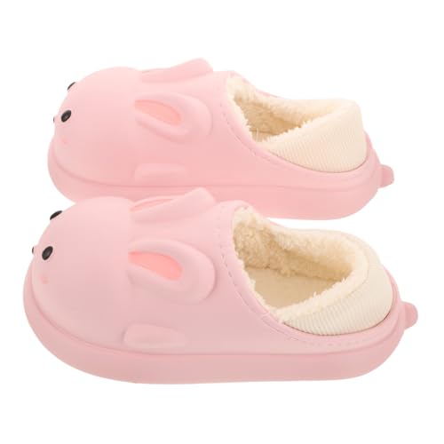 POPETPOP Hausschuhe Damen Plüsch Bunny Design mit Dicker Sohle Geschlossener Ferse Weiche Warme Winterschuhe Rutschfest für Drinnen und Draußen Gemütliche Kuschelschuhe von POPETPOP