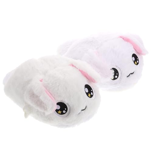 POPETPOP Hausschuhe Damen Plüsch mit Großen Beweglichen Ohren Warme Rutschfeste Tierpantoffeln mit Vollem Fersenhalt Kuschelige Indoor Hausschuhe mit Süßem Hunde für Kalte Wintertage von POPETPOP