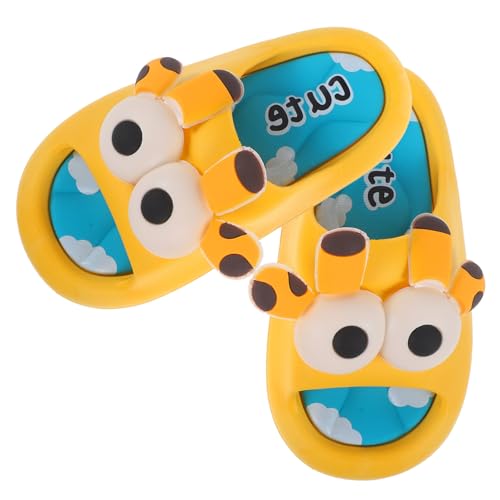 POPETPOP Hausschuhe Sommer Rutschfeste Slide Sandalen für Jungen Mädchen Weiche Ergonomische Bequeme Sandalen Gelb Atmungsaktiv Flexibler Sohlenkomfort von POPETPOP
