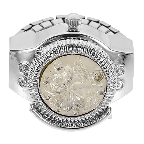POPETPOP 1stück Tragbare Fingerring-Uhr Für Damen Dekorative Quarz-fingeruhr Mit -Deckel Und Rosenmuster Zeitansage Für von POPETPOP