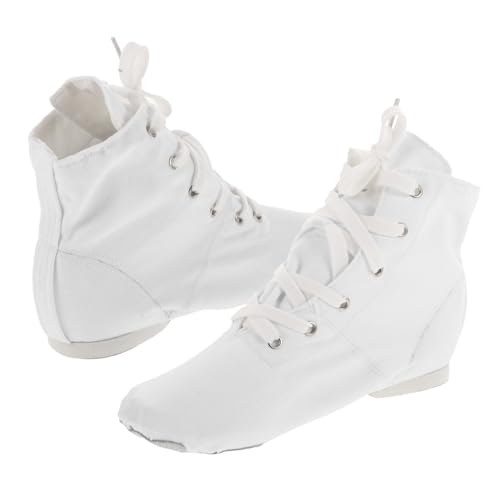 POPETPOP High Top Canvas Tanzschuhe mit Geteilter Weicher Sohle Atmungsaktiv Knöchelstützend Vielseitig für Ballett Jazz und Yoga rutschfest Weiß von POPETPOP