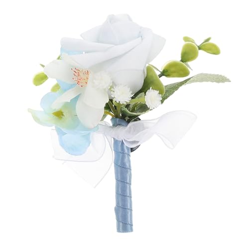 POPETPOP Hochzeit Boutonniere Handgefertigte Blaue Rosen Anstecknadel Herren Anzug Blumen Anstecker Hochzeitsfest Party Accessoire aus Strapazierfähigem Seidenstoff von POPETPOP