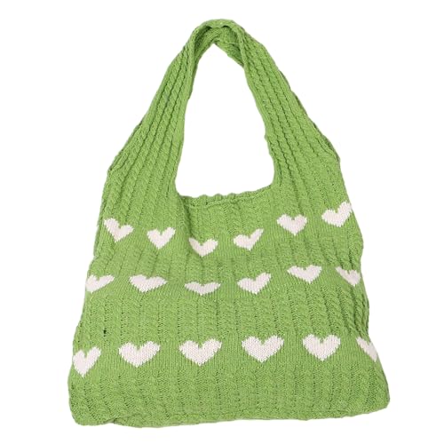 POPETPOP Kleine Gestrickte Schultertasche Damen mit Herz Weiche Ästhetische Handtasche für Sommer Vielseitige Gehäkelte Umhängetasche Grüne Stofftasche für Alltag und Freizeit von POPETPOP
