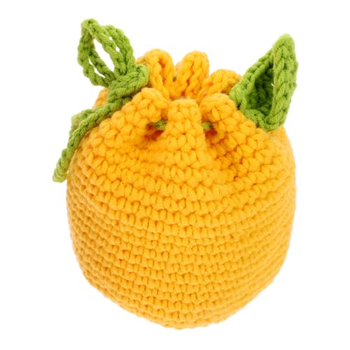 POPETPOP Kleine Handgefertigte Strickgeldbörse mit Kordelzug Niedliche Münzaufbewahrungstasche in Orange Kompakte Kleingeldbörse für Schlüssel und Schmuck Praktischer Change Storage Bag von POPETPOP