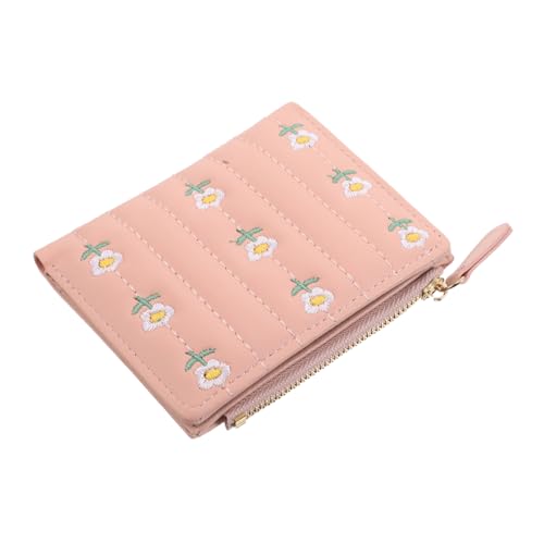 POPETPOP Kompakte Damen Geldbörse mit Floralem Stickmuster PU Material Zweifach Münzfach Kartenhalter Praktische Kleine Portemonnaie für Alltag und Reise Tragbar und Elegant von POPETPOP