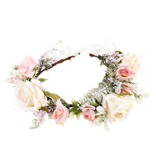 POPETPOP Kranz Tiara Stirnband Mit Blumengirlande Floraler Kopfschmuck Krippenkranz Brautkopfschmuck Für Die Hochzeit Weihnachtsblumen-stirnband Halo-haarkranz Foto Blüte Stoff Fräulein von POPETPOP