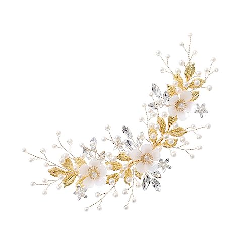 POPETPOP Haarkamm mit Strassperlen floraler Haarkamm Hochzeit Haarspange Hochzeitskopfschmuck Tiara Haarschmuck Zubehör für Haarkämme Handbuch Kopfbedeckung Haare hoch Braut Weiß von POPETPOP