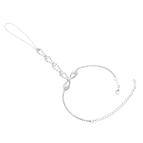 POPETPOP Kristallbesetztes Fußkettchen mit Zehenring Damen Silberne Leichte Boho Fußkette Eleganter Sommer Strandschmuck Verstellbar Komfortabel für Hochzeit und Alltag von POPETPOP