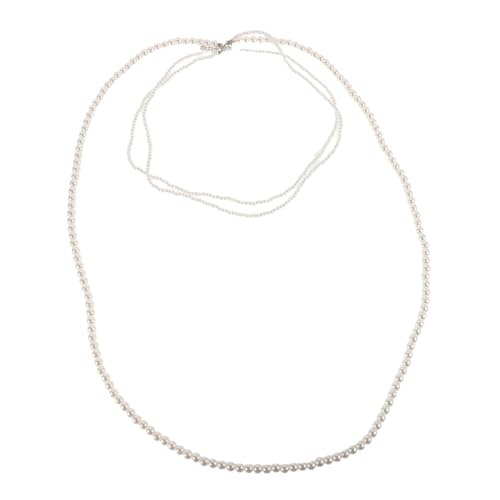 POPETPOP Lange Doppellagige Perlenkette Damen Elegant Modisch Statement Schmuck für Pullover und Festliche Anlässe Vielseitig Kombinierbar Weißes Perlendekor von POPETPOP