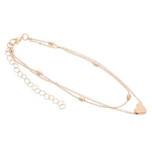 POPETPOP Layered Fußkettchen Damen Herz Anhänger aus Langlebigem Kupfer Verstellbares Sommer Strand Schmuck Stilvolle Mehrreihige Fußkette für Mädchen und Frauen von POPETPOP