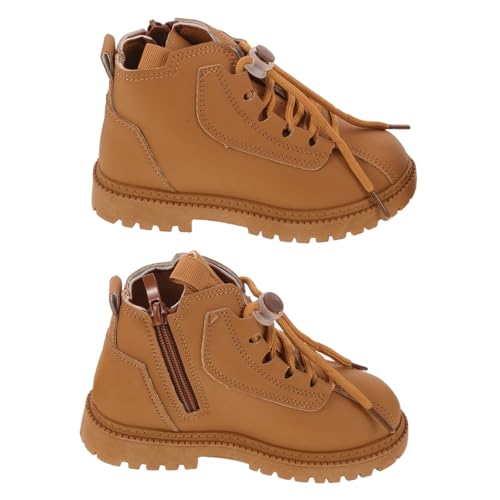 POPETPOP Lederstiefel PU Schnürstiefel für Jungen und Mädchen Vielseitige Freizeitknöchelstiefel mit Rutschfester Sohle Stylische Kinderschuhe für Alltag und Besondere Anlässe Khakifarben von POPETPOP