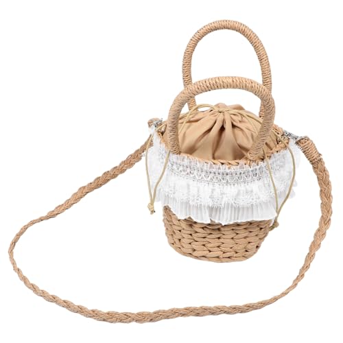 POPETPOP Leichte Handgefertigte Damen Handtasche mit Spitzengeflecht Geräumige Umhängetasche und Handgriff für Strandurlaub und Alltag Modische Kleine Tragetasche in Khaki von POPETPOP