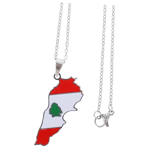 POPETPOP Libanon Flaggen Anhänger Halskette aus Edelstahl mit Landkarte Design Robust und Langlebig Vielseitiger Schmuck für Damen und Herren Komfortabel für Täglichen Gebrauch von POPETPOP