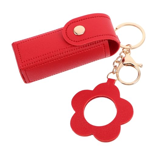 POPETPOP Lippenstift Halter Schlüsselanhänger mit Spiegel Tragbare Kosmetiktasche für Damen Leicht und Robust für Reisen und Alltag Stilvoller Lippenstift Organizer in Rot von POPETPOP