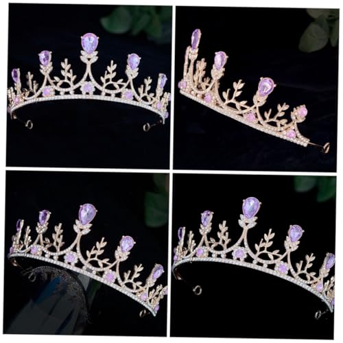 POPETPOP Luxuriöse Braut Tiara mit Strasssteinen Barocke Krone Damen Haarschmuck für Hochzeit Party und Geburtstag Elegantes Diadem für Braut und Festliche Anlässe in Goldviolett von POPETPOP