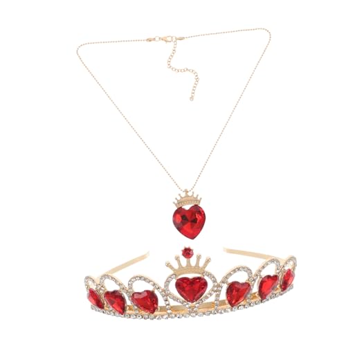 POPETPOP Luxuriöses Herz Kristallkrone Set mit Halskette Braut Tiara Strass Diadem für Damen Leichtes Schmuckset für Hochzeit Geburtstag Party Barock Design von POPETPOP