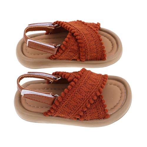 POPETPOP Mädchen Sandalen Ethnischer Stil Leicht Atmungsaktiv Rutschfest Sommer Freizeit Strandschuhe für Kleinkinder Braun Weiche Sohle Komfortabel und Sicher von POPETPOP