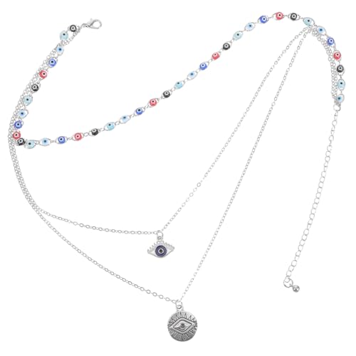 POPETPOP Mehrlagige Böser Blick Halskette Damen Verstellbar Leichter Alloy Anhänger Schmuck für Teenager und Frauen Modisch Vielseitig von POPETPOP