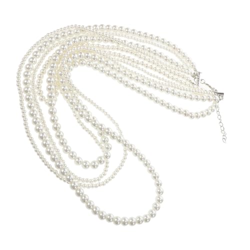 POPETPOP Mehrlagige Lange Damen Halskette mit Künstlichen Perlen Pullover Kette Schlichte Clavicle Kette Vielseitiger Schmuck für Frauen Stilvoller Lagenlook von POPETPOP