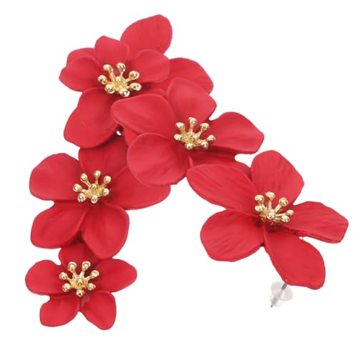 POPETPOP Mehrschichtige Rote Blütenohrringe für Damen Modernes Minimalistisches Design Filigrane Handarbeit Ohrstecker Perfekter Schmuck für Hochzeit und Alltag von POPETPOP