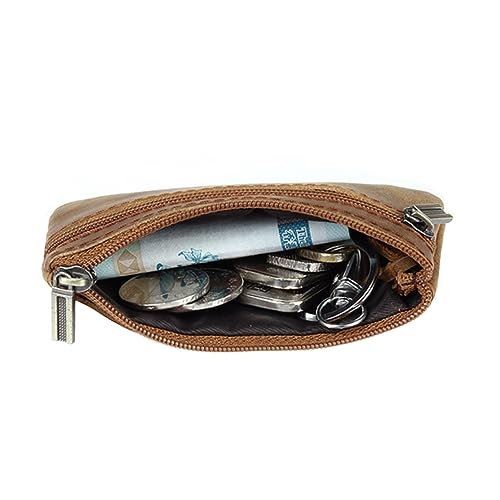POPETPOP Mini Geldbörse Damen Echtleder Vintage Münzfach Portemonnaie Klein Robust Retro Stil Praktische Kurzform Kleine Geldbörse für Karten und Münzen Tragbare Tasche Braun von POPETPOP