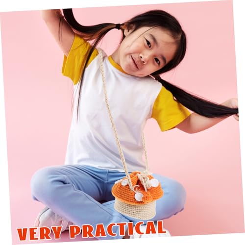 POPETPOP Mini Umhängetasche Mädchen Süße Pilzform Handgefertigt Weiches Strickgarn Kompakt Crossbody Tasche für Alltag Leicht Tragbar von POPETPOP