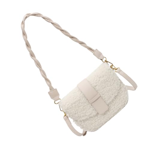 POPETPOP Modische Damen Umhängetasche aus Hochwertigem Polyester und Plüsch Verstellbarer Schulterriemen Praktische Single Shoulder Bag Langlebig und Angenehm für Alltag und Freizeit Weiße von POPETPOP