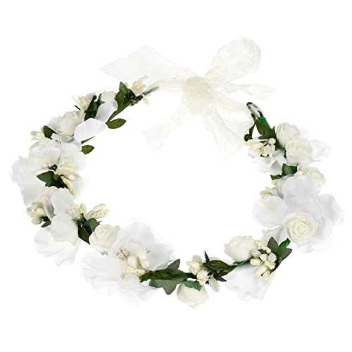 POPETPOP Mori Brautkranz Floraler Halo-kopfschmuck Hochzeitskranz Kopfschmuck Haarband Kranz Stirnband Für Mädchen Blumengirlandenkrone Gaze Künstlich Weiß Brautjungfer Blütenkopf von POPETPOP