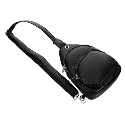 POPETPOP Multipurpose Schwarze Sling Bag Herren Brusttasche aus Strapazierfähigem PU Verstellbar Leicht mit Reißverschluss für Alltag Sport Reisen und City Erkundung von POPETPOP