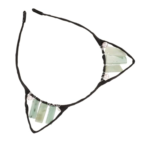 POPETPOP Natürlicher Katzenohren Haarreif aus Grünem Aventurin Leichtes Damen Stirnband mit Niedlicher Katzenohren Form Komfortabel für Party Alltag und Geschenkidee von POPETPOP